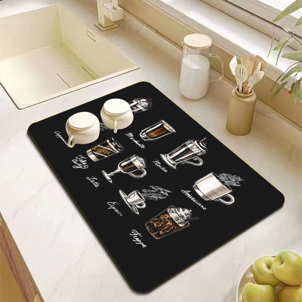 Classic Coffee Pattern Dish Dr - Bar Mat Rubber 评论和价格